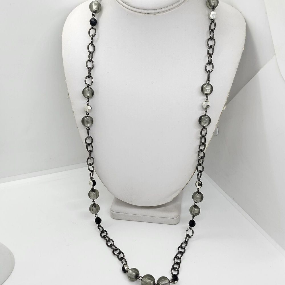Gun Metal And Glass Bead Necklace